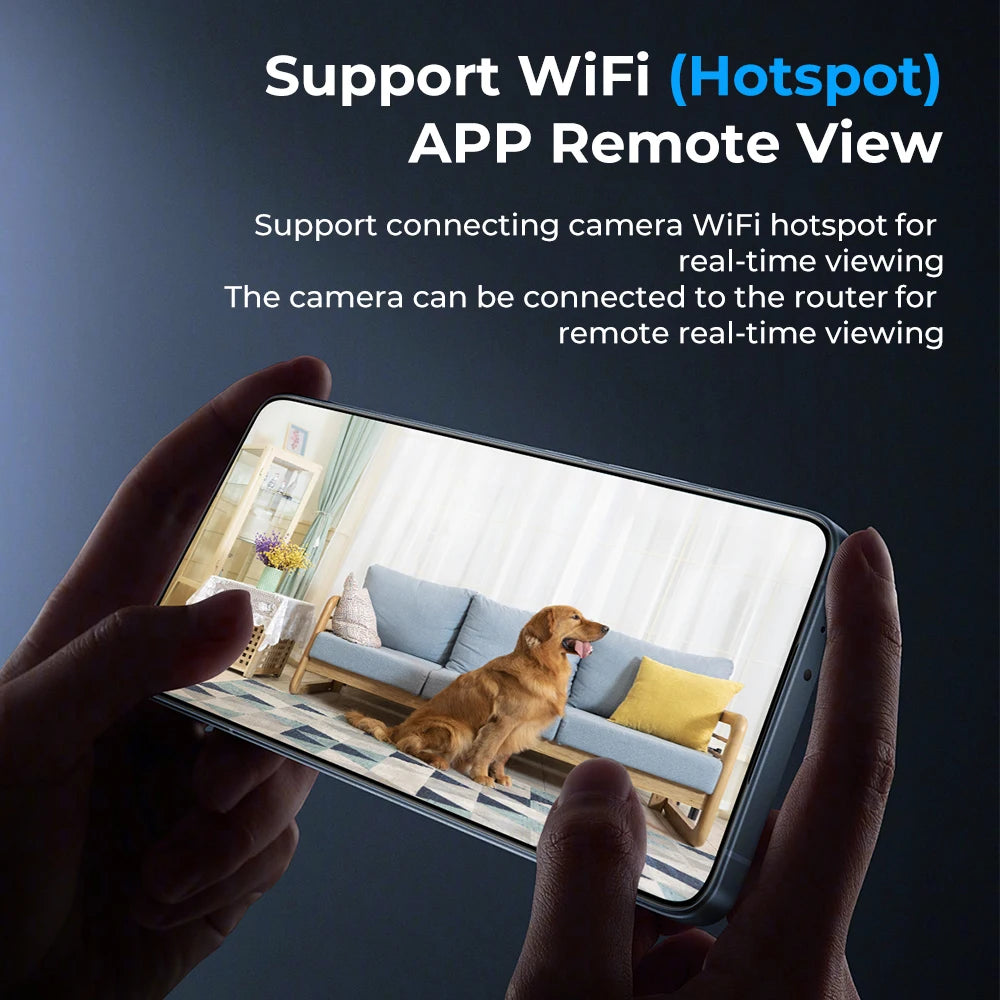 Smart Home Security Camera by BackupMyFilesNow.com showing live feed on mobile app, enabling remote house monitoring anytime.