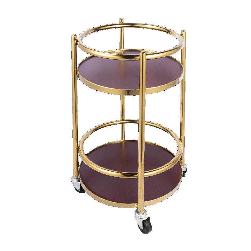 Portable 3-tier wooden snack and dessert display stand for parties and offices, with rolling wheels and versatile kitchen serving trolley.