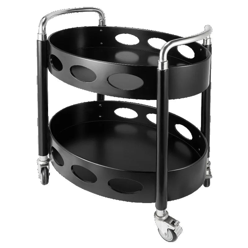 Portable 3-tier wooden snack and dessert display stand on wheels, ideal for parties, offices, and kitchen serving needs.