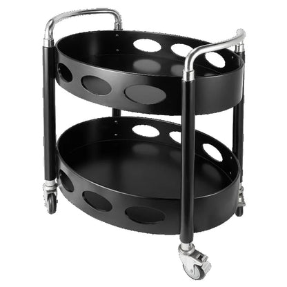 Portable 3-tier wooden snack and dessert display stand on wheels, ideal for parties, offices, and kitchen serving needs.