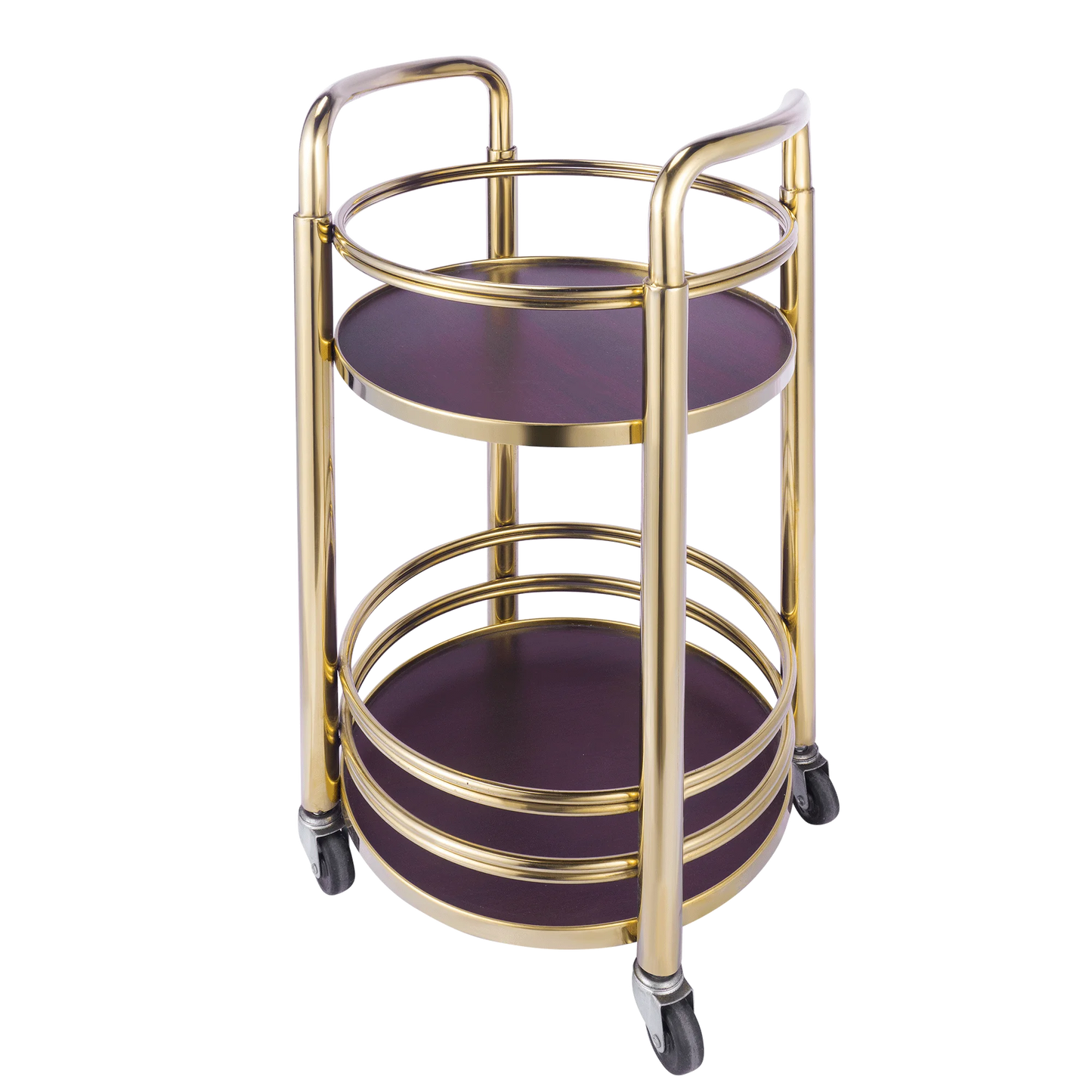 Portable 3-tier wooden snack and dessert display stand on wheels, ideal for parties, offices, and kitchen serving use.