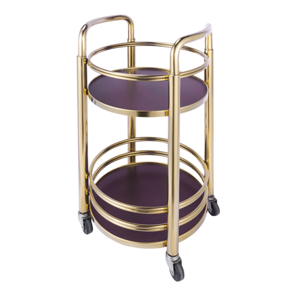 Portable 3-tier wooden snack and dessert display stand on wheels, ideal for parties, offices, and kitchen serving use.