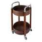 Portable 3-tier wooden snack and dessert display stand on wheels, ideal for parties, offices, and kitchen serving.