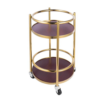 3-tier wooden snack and dessert display stand on a rolling bar cart, ideal for parties and office serving.