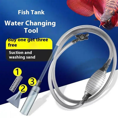 Aquarium maintenance equipment set with water changer and sand cleaner, designed for efficient aquarium cleaning and water changes.