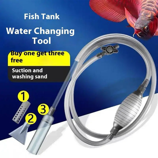 Aquarium maintenance equipment set with water changer and sand cleaner, designed for efficient aquarium cleaning and water changes.