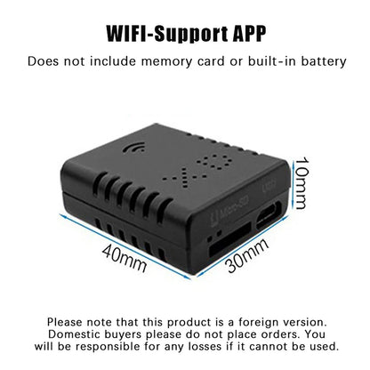 Mini 1080P Wi-Fi indoor security camera by BackupMyFilesNow.com showing a compact camera with real-time video and voice monitoring for home security.