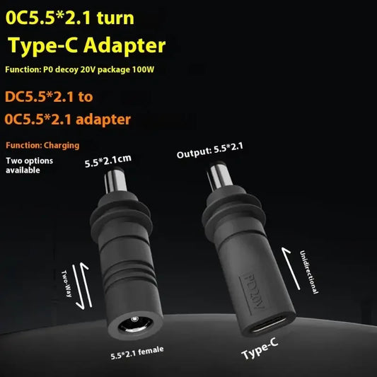 Starlink Mini GEN3 PD 100W USB-C female to DC5521 male power connector for charging and power adapters.