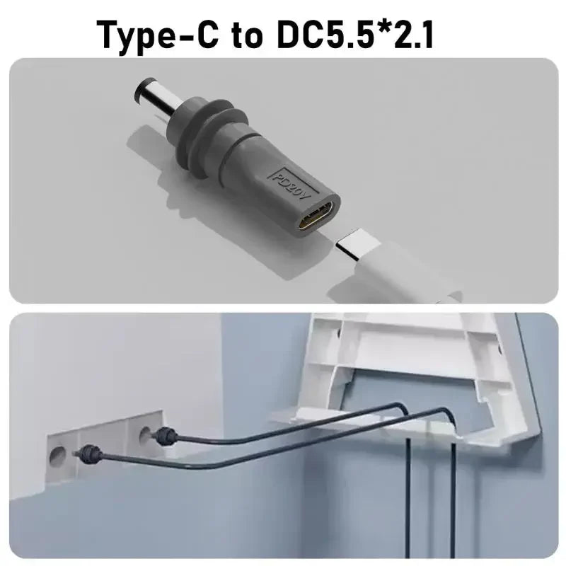 Starlink Mini GEN3 PD 100W USB-C to DC5521 power connector and barrel jack adapter for charging and power supply.