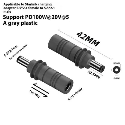 Starlink Mini GEN3 PD 100W USB-C female to DC5521 male connector for charging and power adapters.