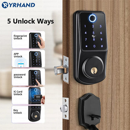BackupMyFilesNow TTlock WiFi security smart fingerprint digital electronic deadbolt lock with portable design and Tuya connectivity.