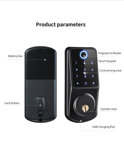 TTlock WiFi security smart fingerprint digital door lock by BackupMyFilesNow.com, portable electronic deadbolt with Tuya technology.