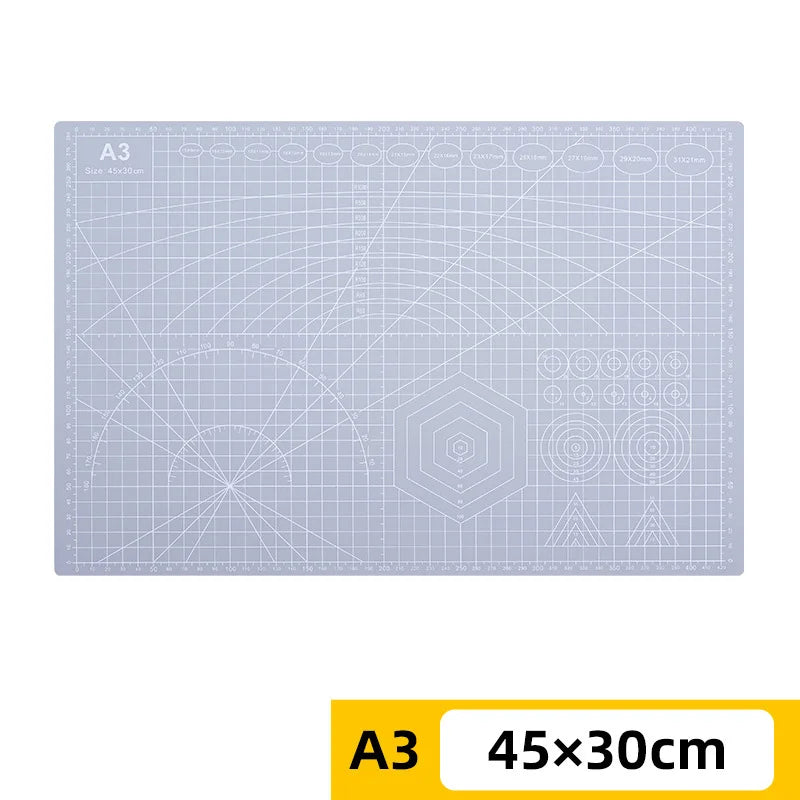 PVC cutting pad in various sizes, used for art drawing, patchwork sewing, and craft projects, providing protective workspace.