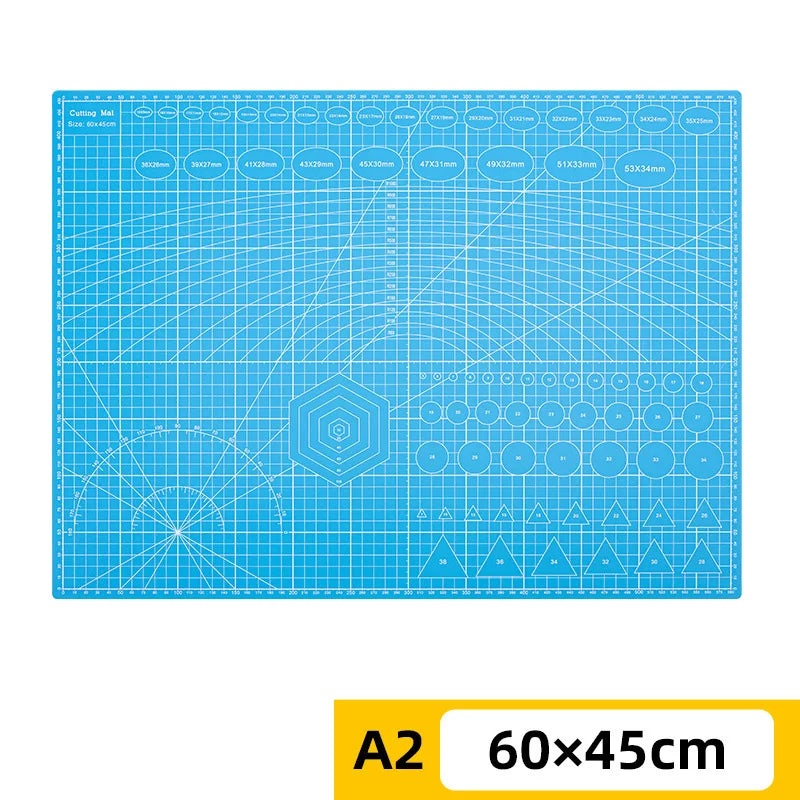 PVC cutting pad in various sizes, ideal for art drawing, patchwork sewing, and craft projects, offering protective surface for table use.