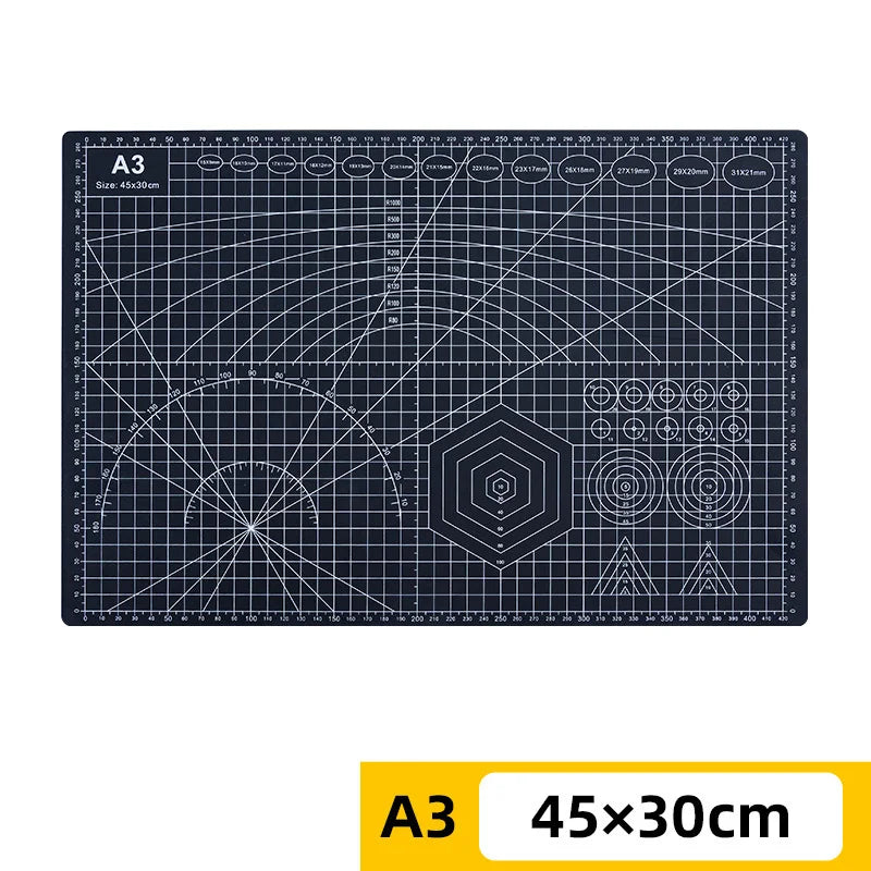 PVC cutting pad in various sizes, ideal for art drawing, patchwork sewing, and craft projects, providing a protective work surface.