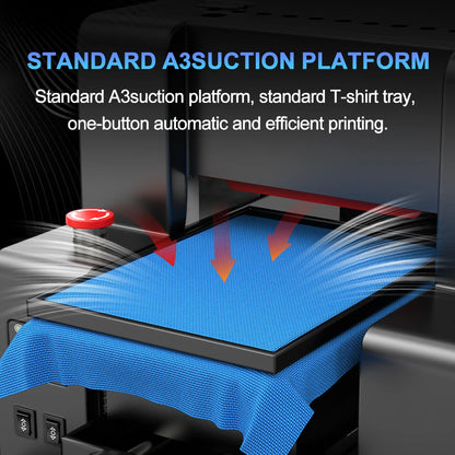 A3 DTG Printer by BackupMyFilesNow.com, flatbed direct-to-garment printing machine for printing on clothes and textiles.
