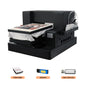 A3 DTG flatbed printer from BackupMyFilesNow.com printing directly onto garments, showcasing the machine's print bed and control panel.
