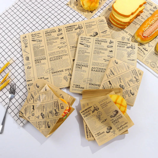 Food wrapping paper with newspaper design from BackupMyFilesNow.com, 10, 20, or 50 sheets, ideal for sandwiches, burgers, and fried foods.