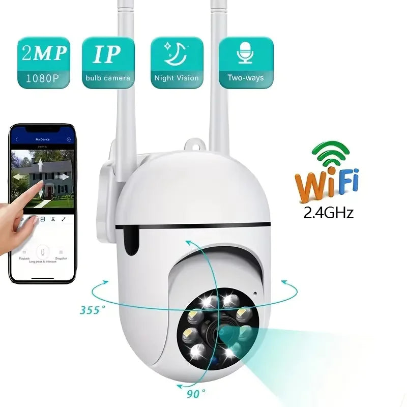 BackupMyFilesNow 8MP WiFi security camera with PTZ, IR night vision, motion detection, and dual antennas for home surveillance.