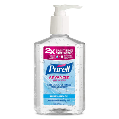Six 12 fl oz BACKUPMYFILESNOW.COM® PURELL Advanced Hand Sanitizer Refreshing Gel pump bottles, hygienic hand sanitizer pack.