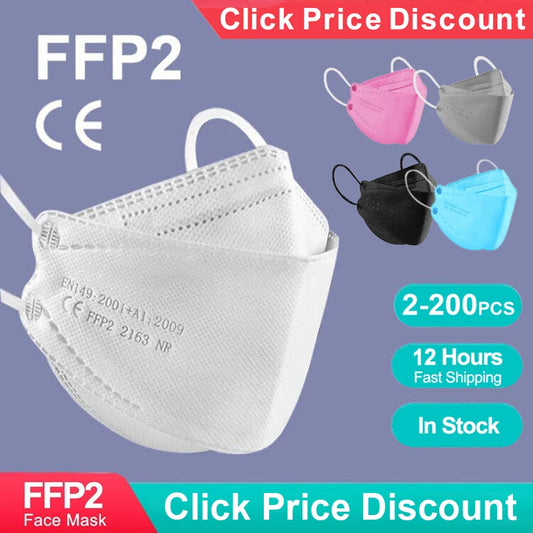 Adult fish-shaped black KN95 FFP2 mask with 4-layer fabric, designed for respiratory protection and facial fit.