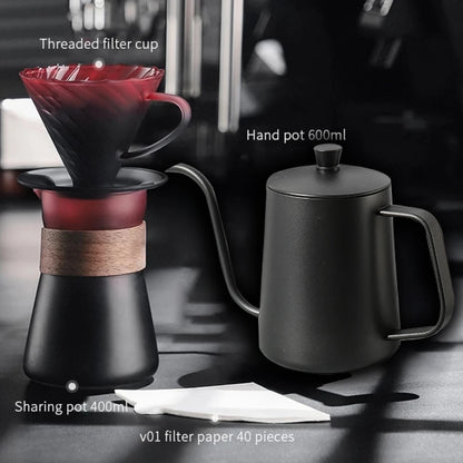 Amber gold glass coffee dripper set with coffee server and V02 filter, perfect for hand-brewed coffee at home.