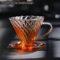 Amber gold borosilicate glass coffee dripper set with sharing pot, coffee server, and V02 coffee filter for hand-brewed coffee.