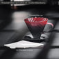 Amber gold glass coffee dripper set with V02 filter, includes sharing pot and server, perfect for hand-brewed coffee.