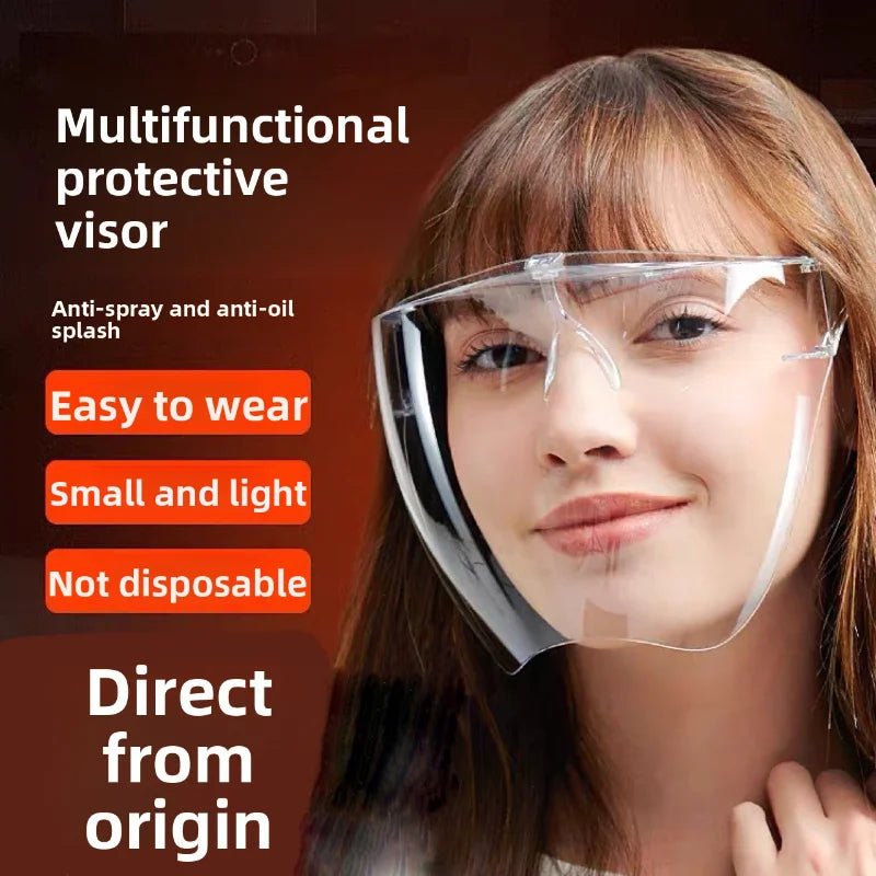 High-definition transparent full face protective mask with anti-fog and anti-splash features, designed for space or medical use.