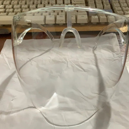 High-definition transparent full face protective mask with anti-fog and anti-splash features, designed for space and high visibility.
