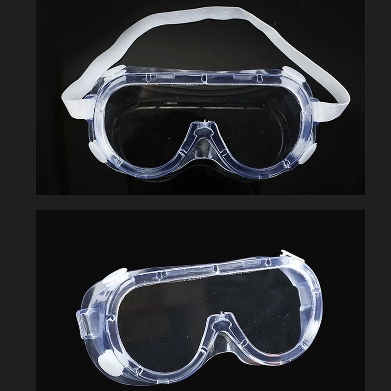 Safety goggles over glasses with clear scratch-resistant lenses, designed for nurses, workers, architects, men, and women.