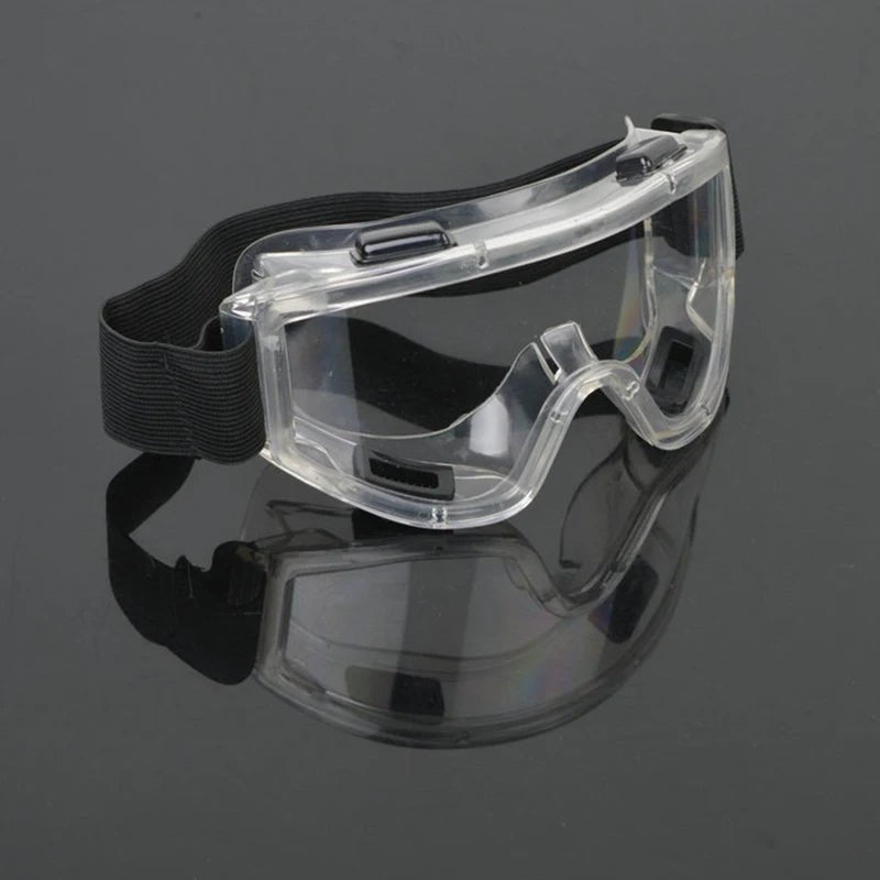 Safety goggles over glasses by BACKUPMYFILESNOW.COM® with clear scratch-resistant lenses for nurses, workers, and architects.