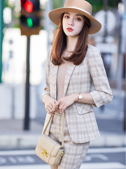 Apricot women's summer business pant suit from BackupMyFilesNow.com, stylish office workwear for professional women.