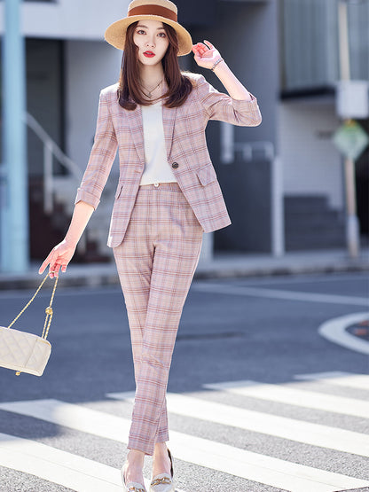Apricot women's summer business pant suit from BackupMyFilesNow.com, ideal for office workwear, featuring tailored fit and professional style.