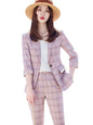 Apricot women's summer business pant suit, professional workwear for office attire, stylish and comfortable for women.