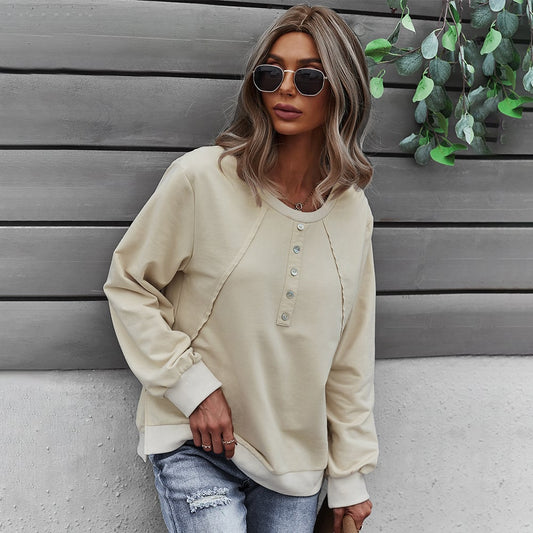 Women's long-sleeved round neck sweater by BACKUPMYFILESNOW.COM®, featuring a stylish, cozy pullover in a fashionable design.