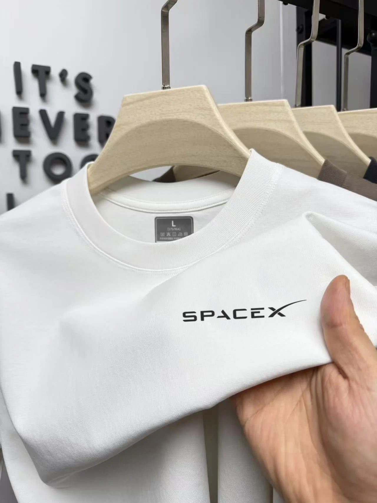 Men's green SPACEX printed round neck T-shirt by BACKUPMYFILESNOW.COM®, breathable pure cotton, short-sleeved casual summer top.