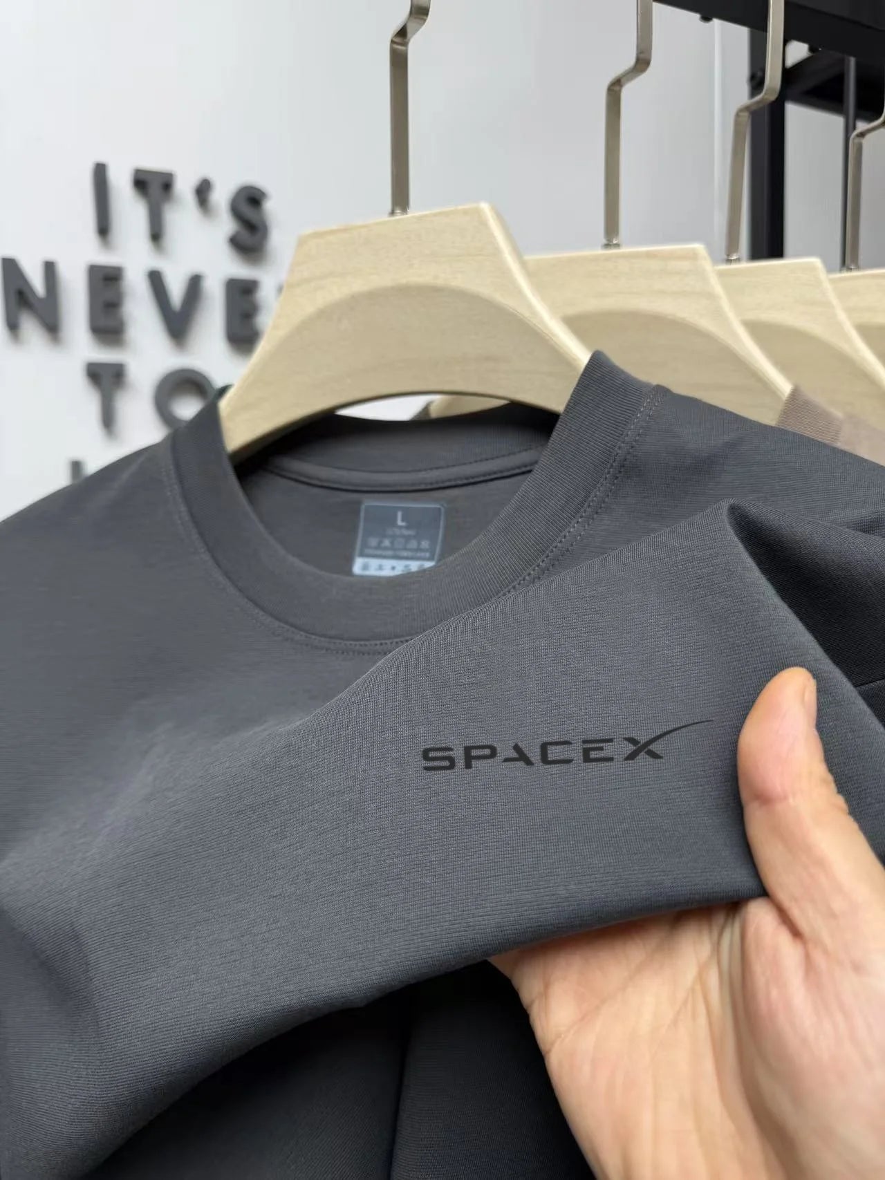 Men's SPACEEX printed round neck T-shirt in army green, breathable pure cotton, short sleeves, casual versatile summer top