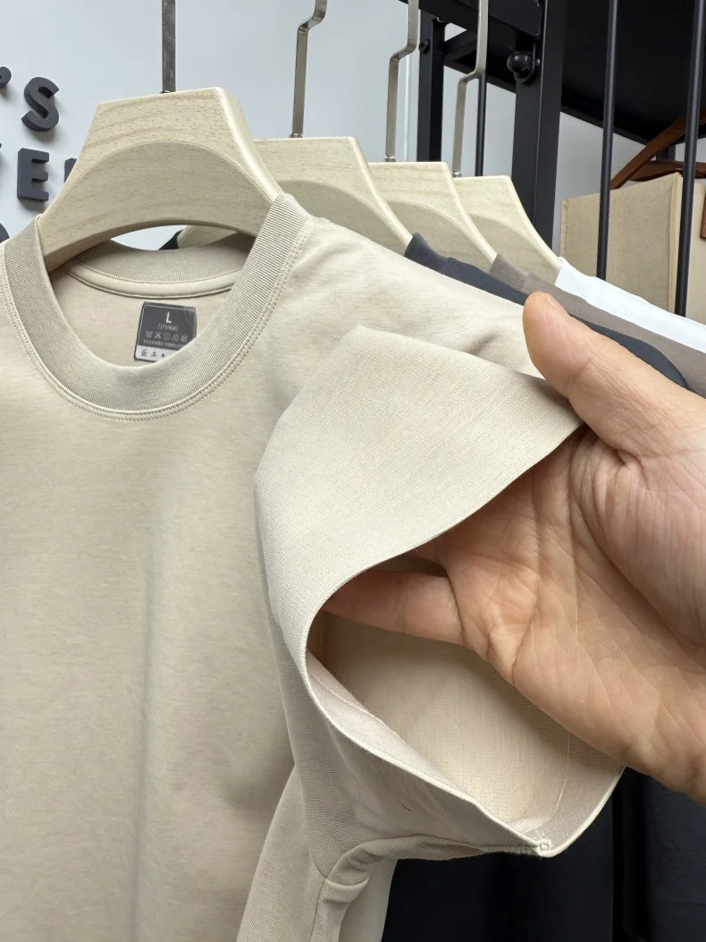 Men's SpaceX printed round neck T-shirt in army green, breathable pure cotton, short sleeves, casual versatile summer top.