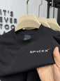 Men's army green SpaceX printed round neck T-shirt, breathable pure cotton short-sleeved casual top, versatile summer wear.