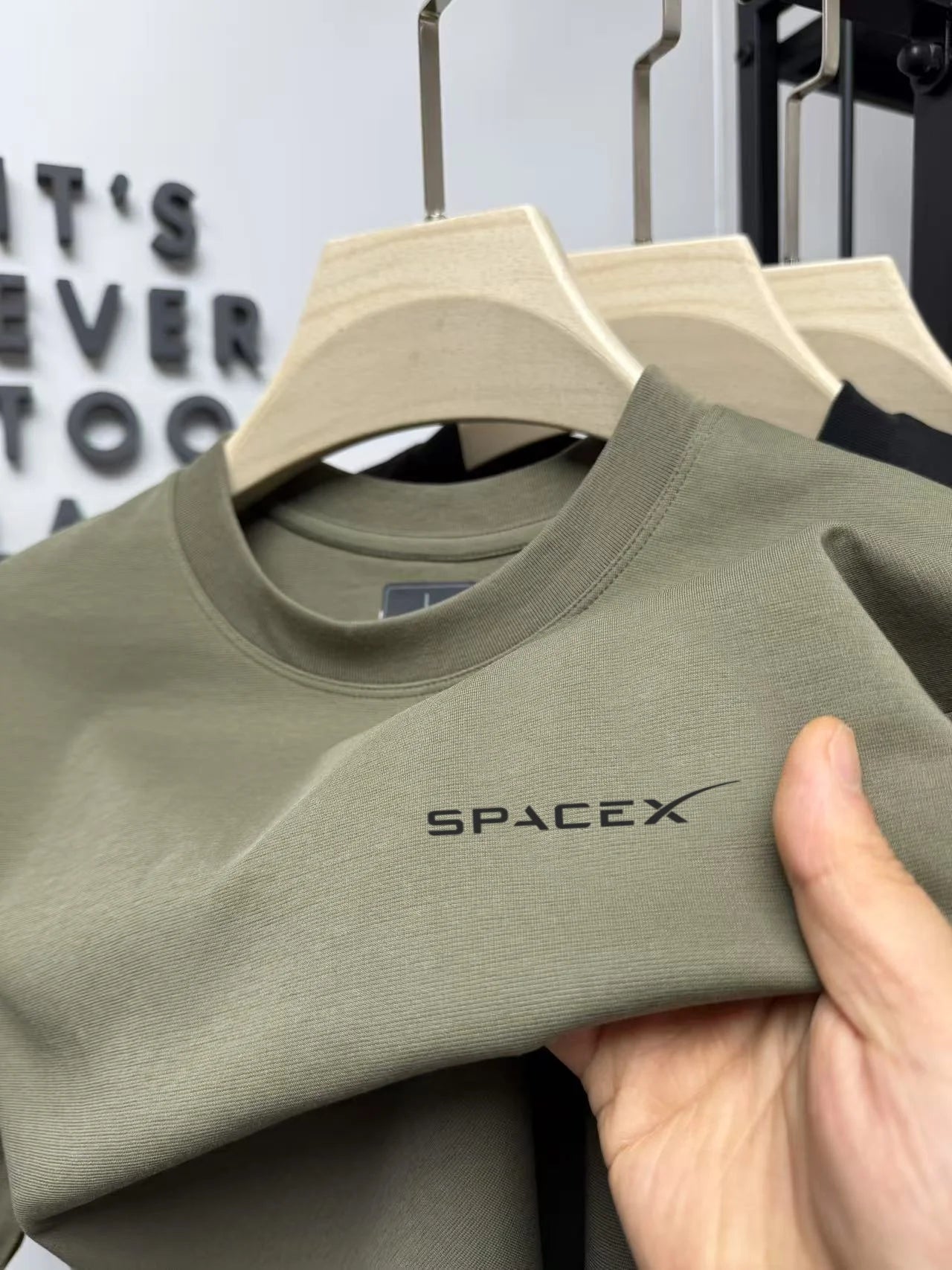 Men's green SPACEX printed round neck T-shirt by BACKUPMYFILESNOW.COM®, short-sleeved, breathable pure cotton summer casual top