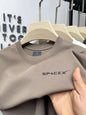 Men's army green SPACEX printed round neck T-shirt by BACKUPMYFILESNOW.COM®, short sleeve, breathable pure cotton casual summer top.