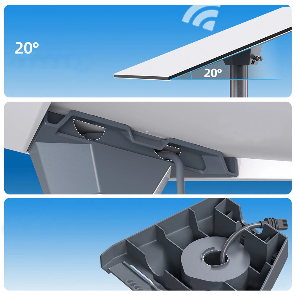 StarLink Gen 3 mount stand with pipe socket for Ethernet and data cables, designed for roof installation and mounting plate.