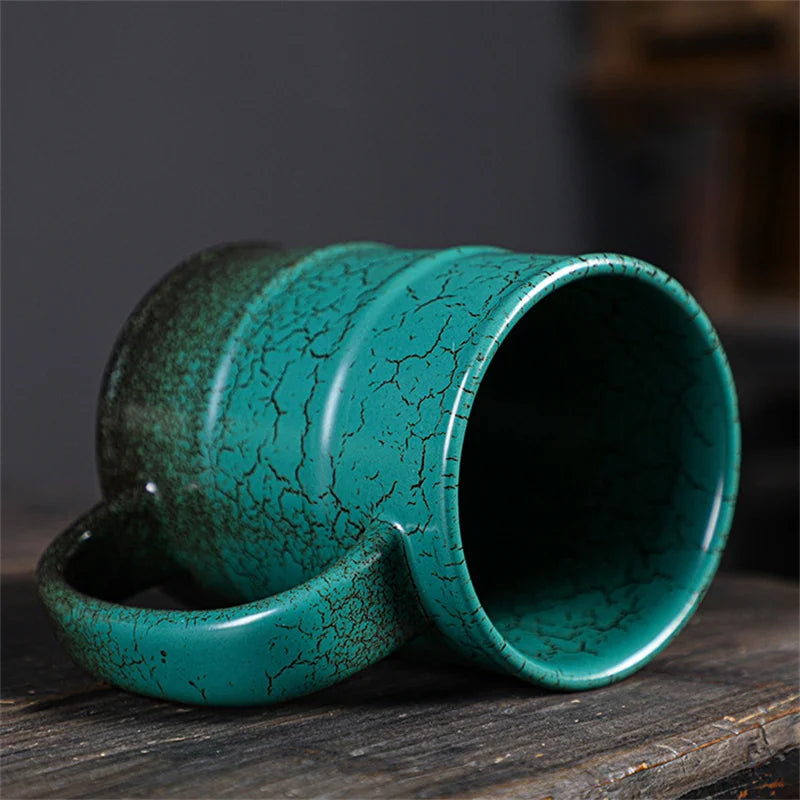 Large 600ml ceramic oil barrel-shaped coffee mug by BackupMyFilesNow, ideal for latte, espresso, or water.