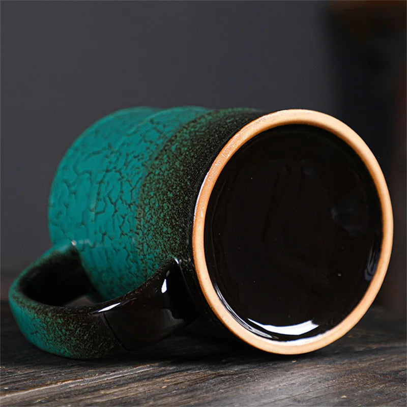 Large 600ml ceramic oil barrel-shaped coffee mug with sturdy handle, ideal for latte, espresso, or water, in stoneware drinkware style.