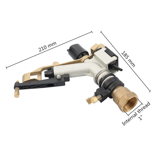 G1" female thread rocker impact sprinkler gun with large spray range for garden, farm, and lawn irrigation, watering, and rain watering.