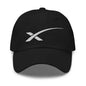 SpaceX Starlink cap, dad hat with SpaceX logo, black adjustable baseball hat, casual style, front view
