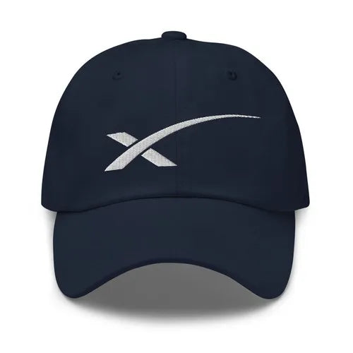 SpaceX Starlink cap, black dad hat with embroidered SpaceX logo and Starlink branding, adjustable strap, casual outdoor style.