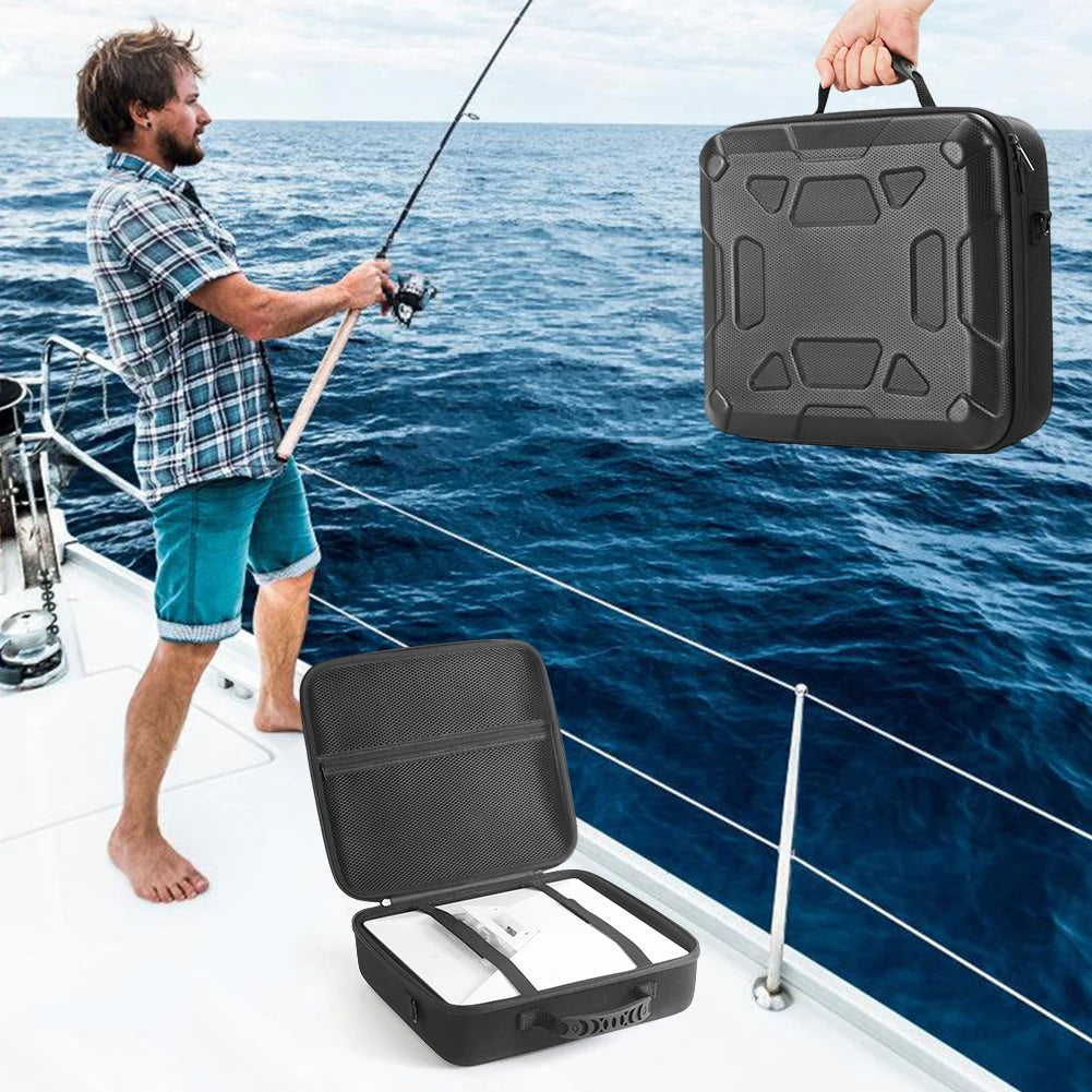 Starlink Mini anti-scratch storage box with dual carry options in portable travel bag, wear-resistant design by BACKUPMYFILESNOW.COM®.