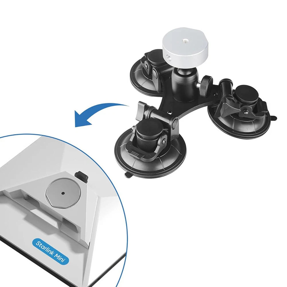 Starlink Mini Suction Cup Mount by BACKUPMYFILESNOW.COM® for car windows and sunroofs, adjustable and rotatable antenna holder.